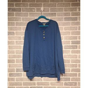 Natural Mens Blue Oversized Crew Neck Fleece Sweatshirt Pockets Outdoor  Size XL